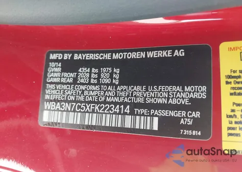 2015 BMW 428I from USA, damaged, VIN WBA3N7C5XFK223414